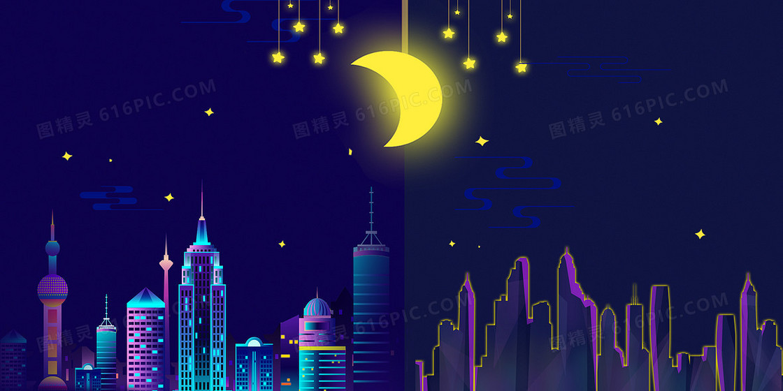 蓝色黑色卡通夜晚合成背景