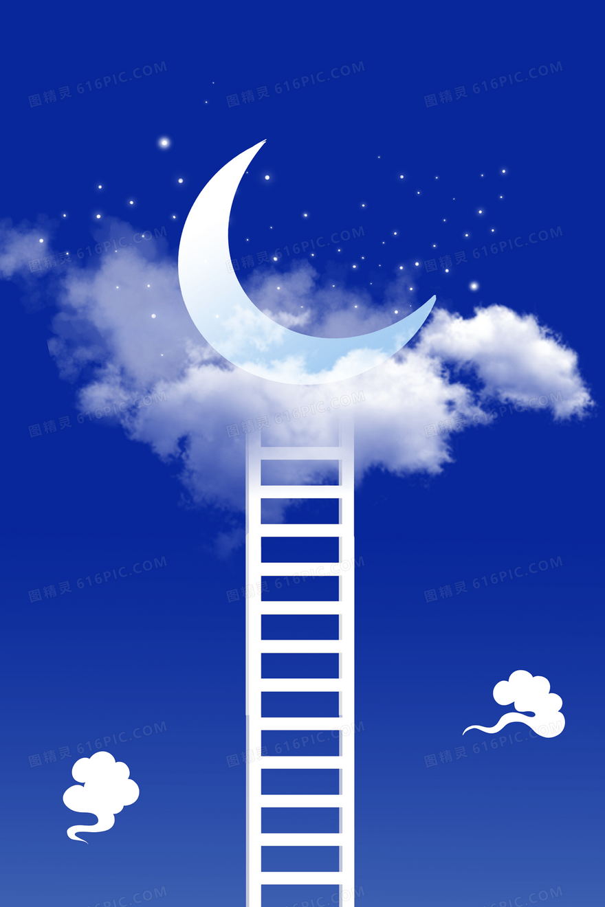 卡通童话晚安月亮云彩背景