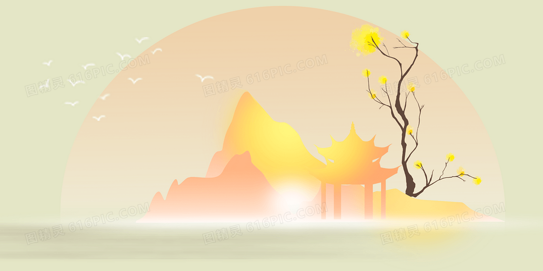 弥散秋景亭子合成背景