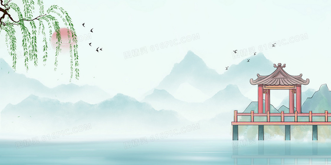 中国风亭子古风建筑山水背景