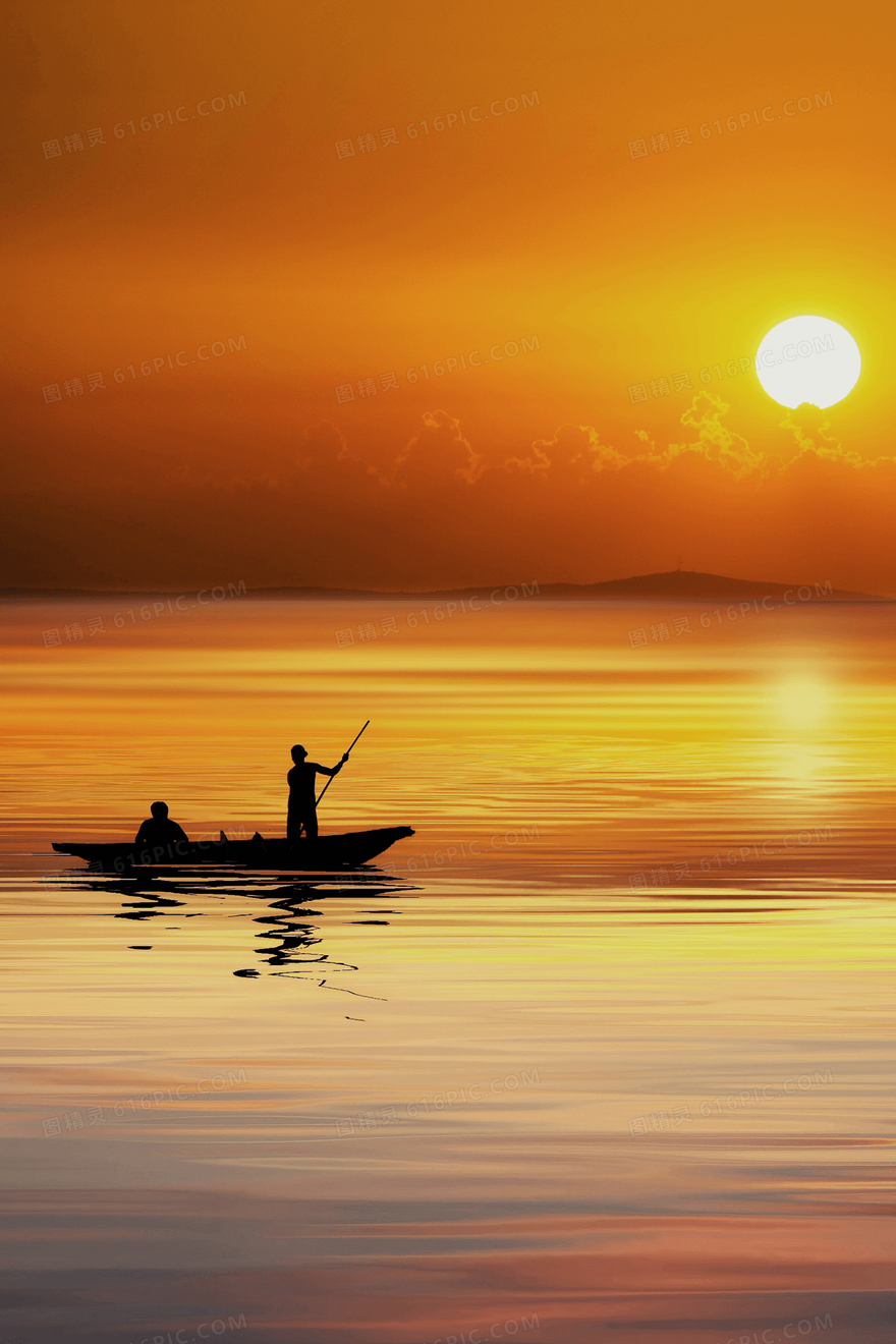 夕阳下的渔夫背景