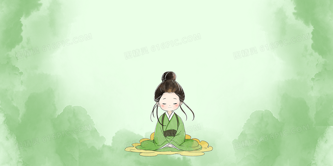 水墨山中打坐人物合成背景
