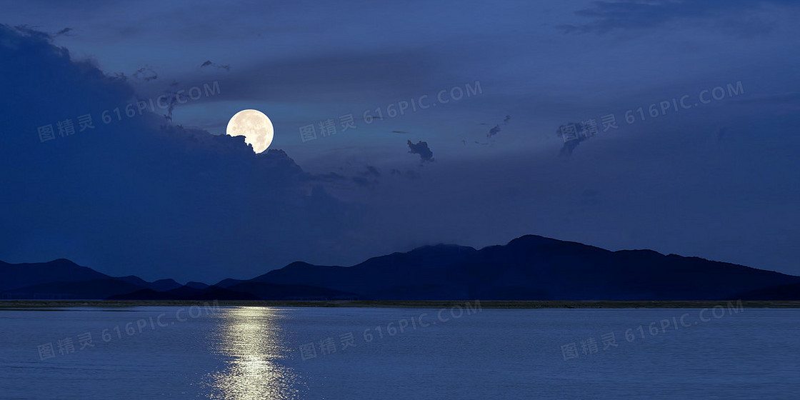 湖光山色月夜背景