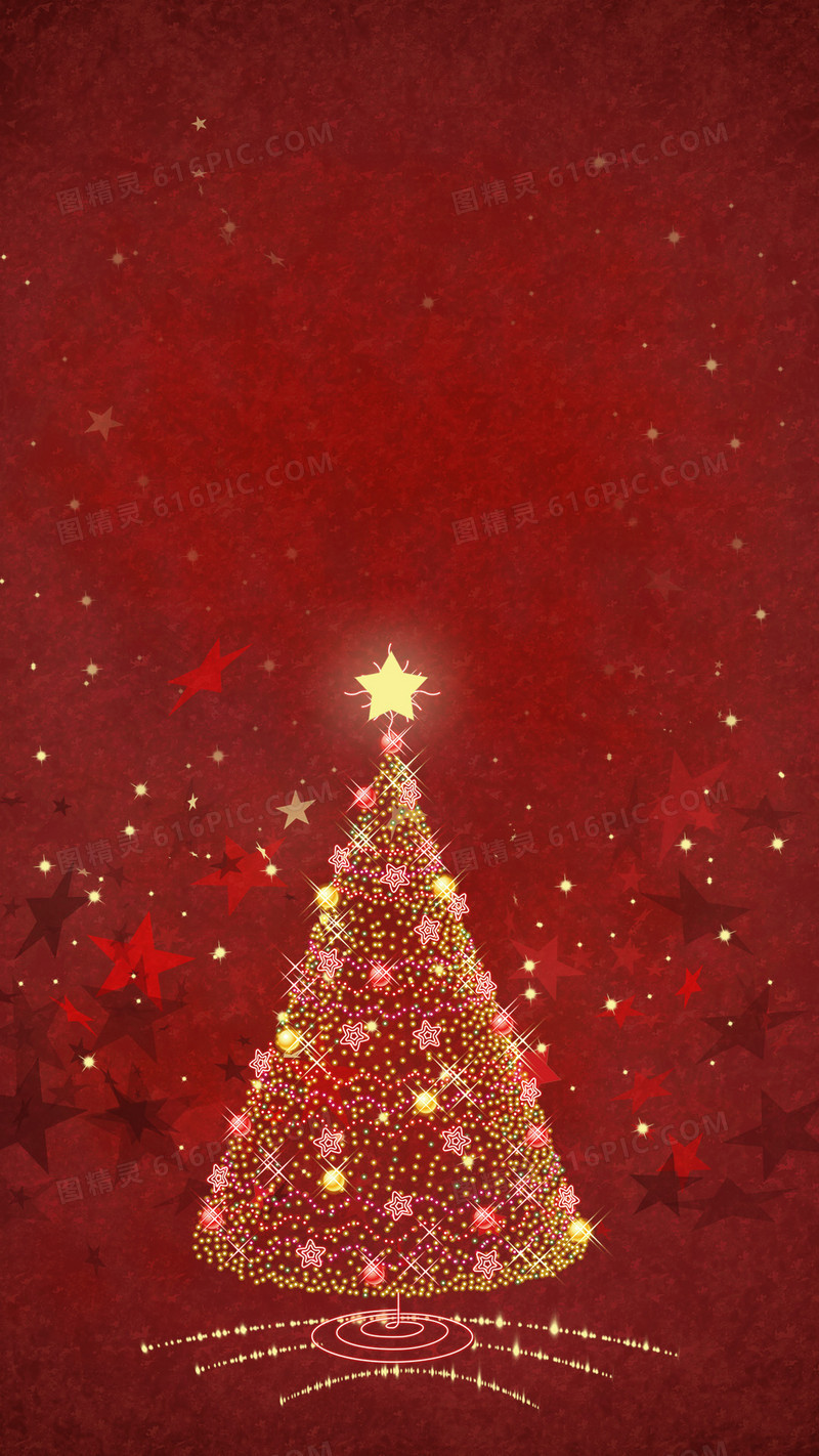 灯光圣诞树红色圣诞背景