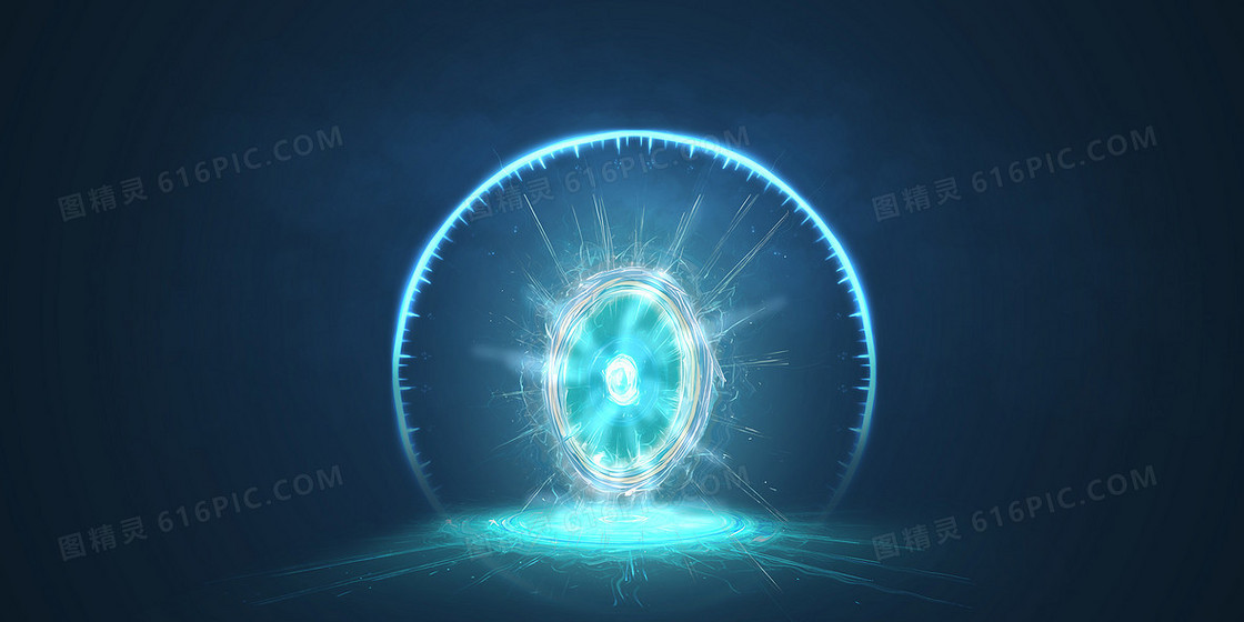 蓝色手绘风梦幻魔法传送门背景