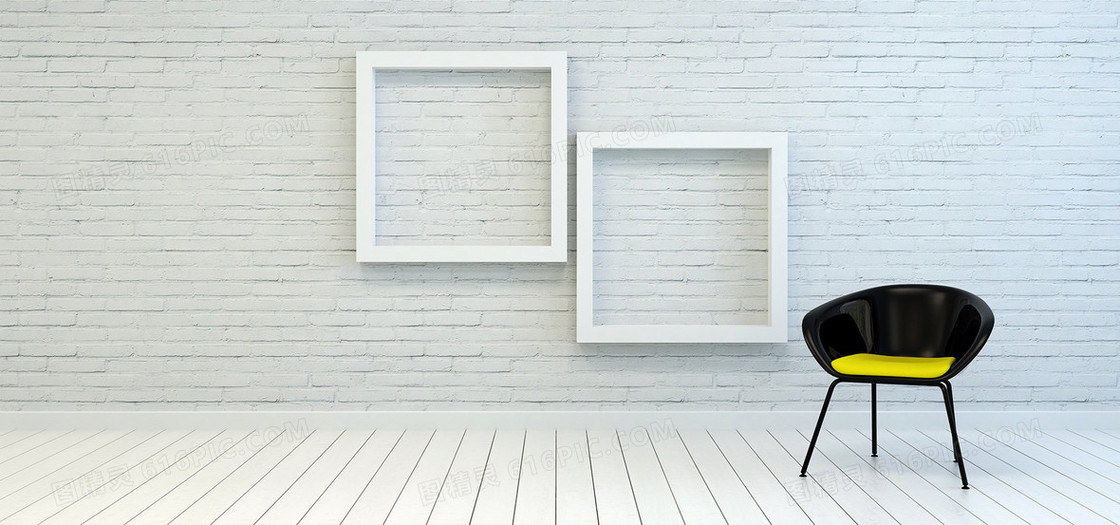 椅子与墙上的空白画框背景
