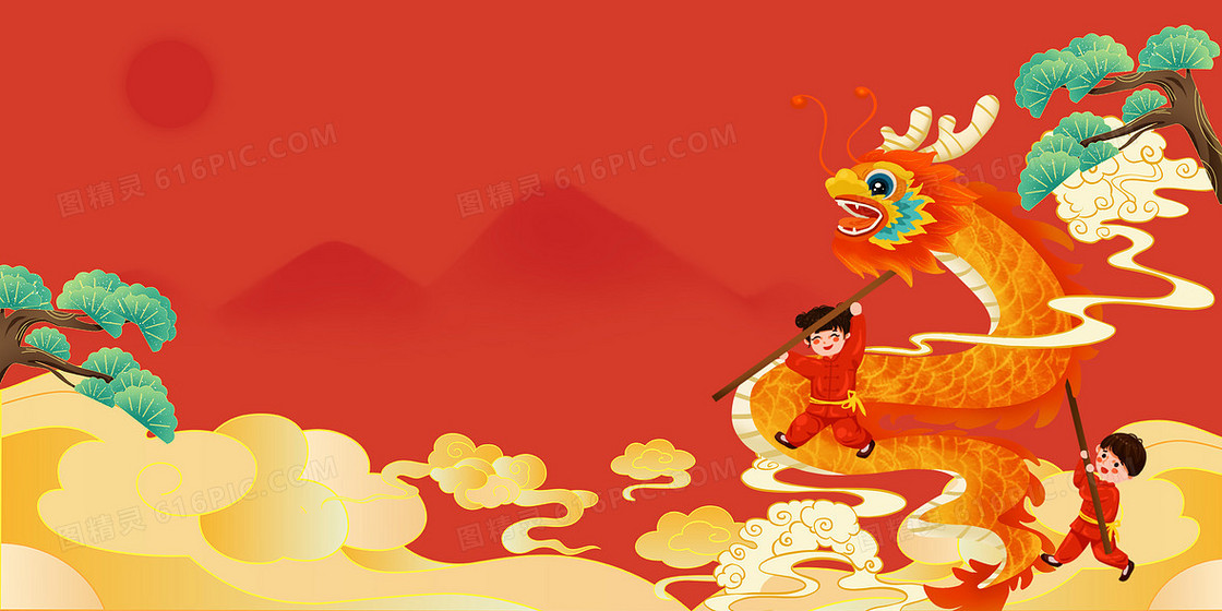 红色中国风龙抬头节日背景