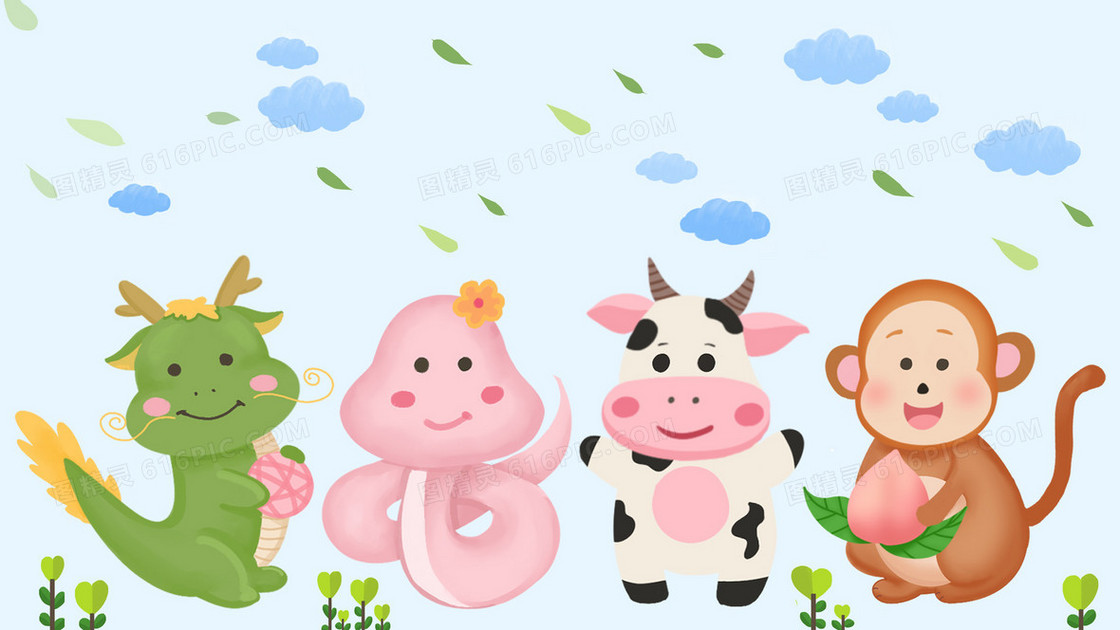 世界动物日可爱小动物彩色简笔画墙纸插画