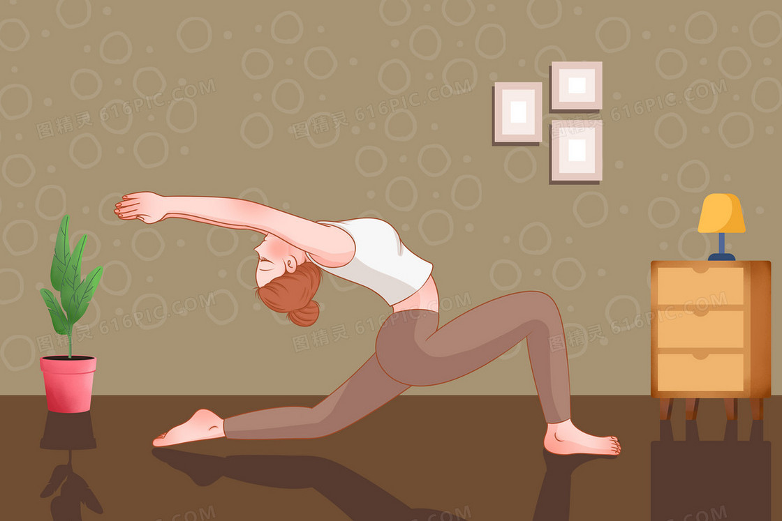 简约居家女性做瑜伽运动插画