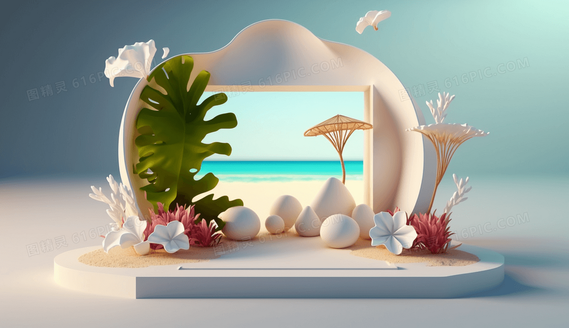 热情海边夏天氛围台面展示模型插画
