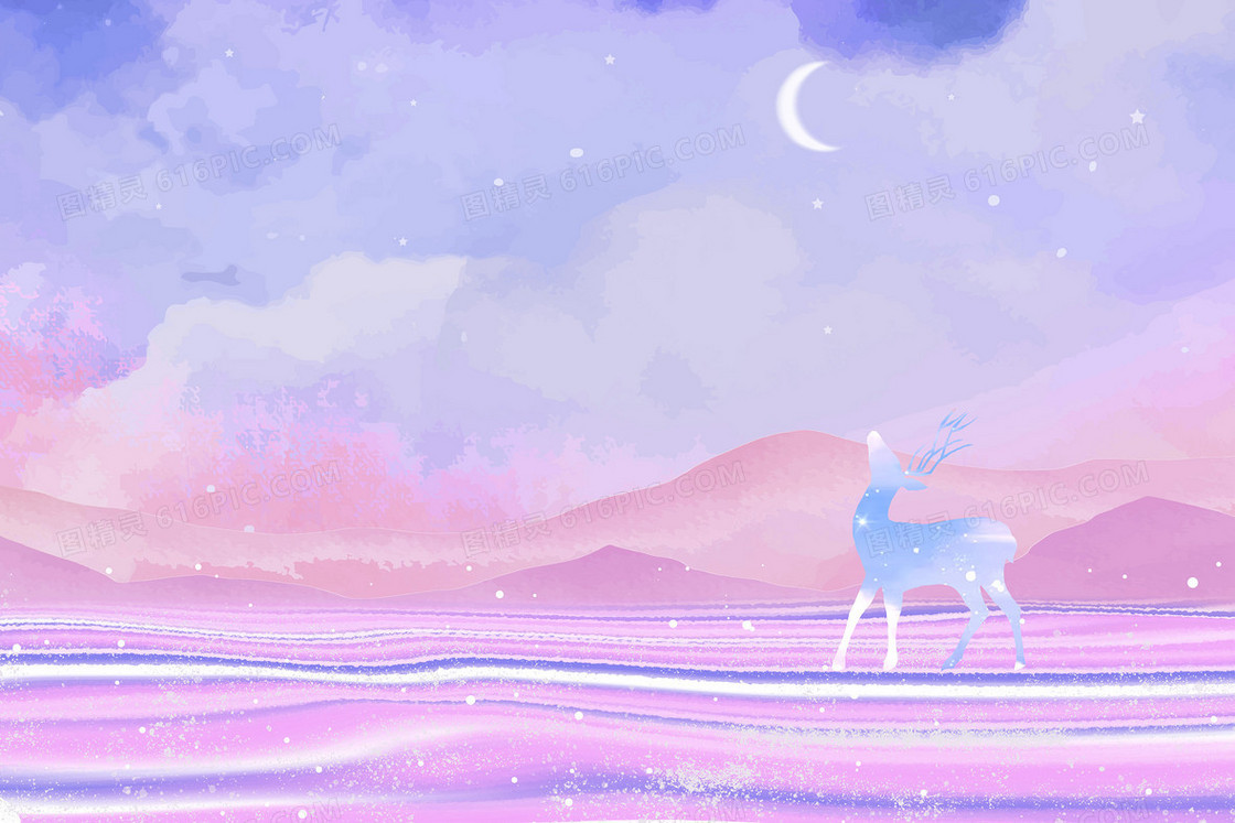 梦幻唯美星空治愈小鹿插画