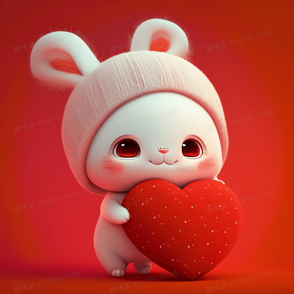 可爱的小兔子抱着红色爱心