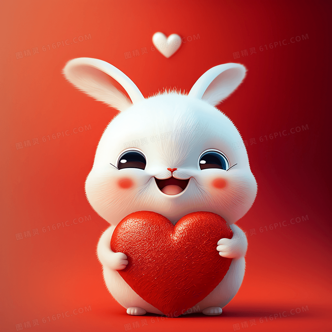 超可爱的小兔子抱着红色爱心