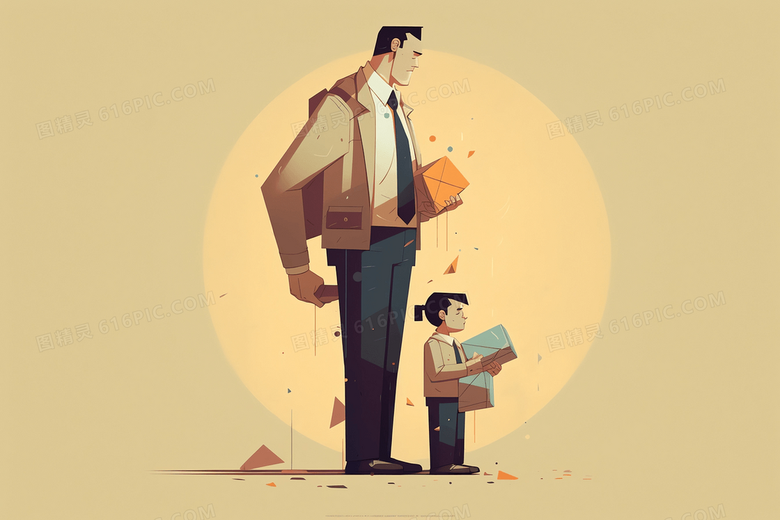 高大的爸爸和儿子手里抱着礼盒