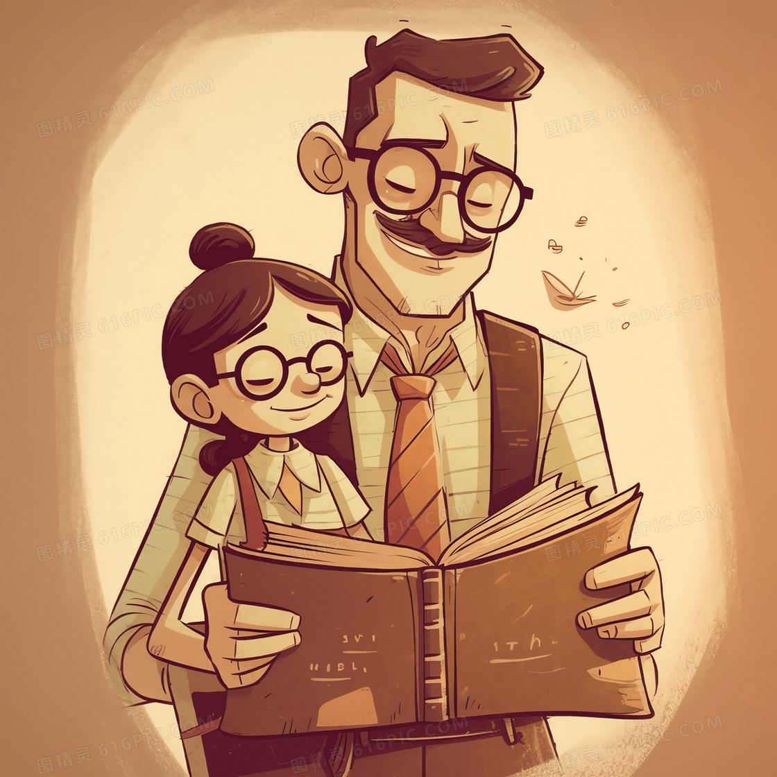 爸爸和女儿在看书