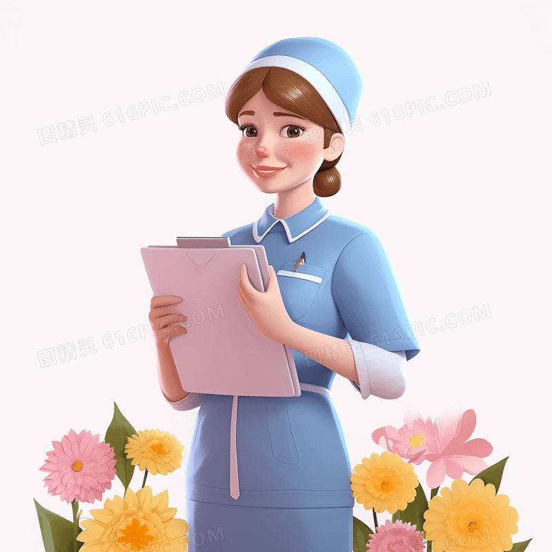 拿着病历本的护士在微笑3d模型插画插画