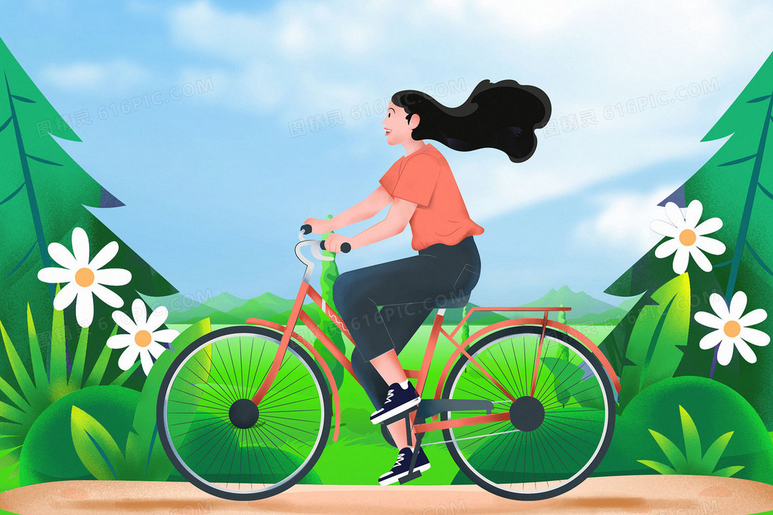 自行车骑行健身减肥插画