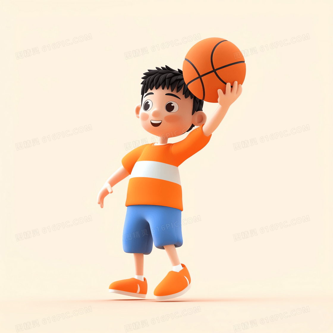 运动3D可爱男孩举着篮球投篮