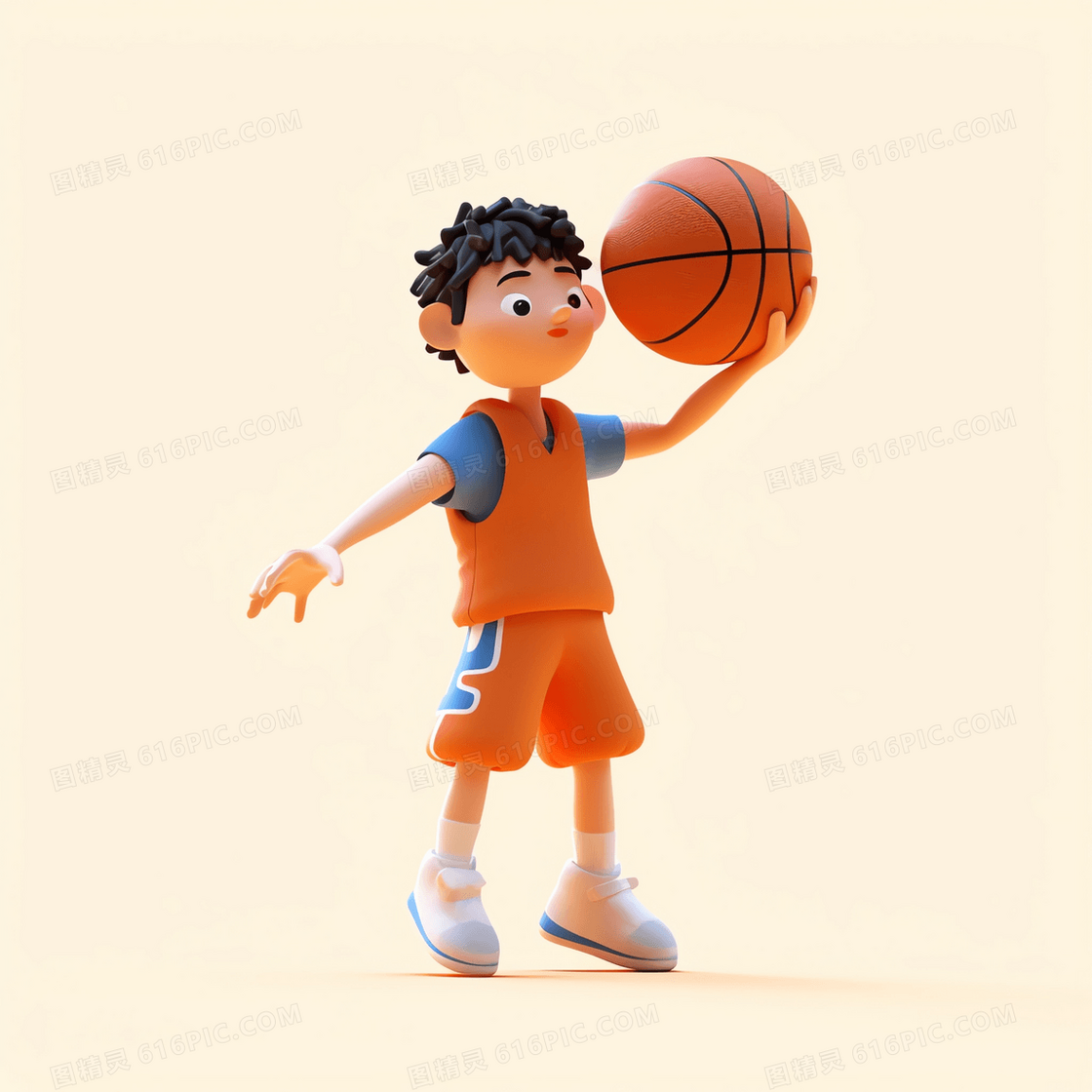 运动3D可爱男孩垫脚做投球动作