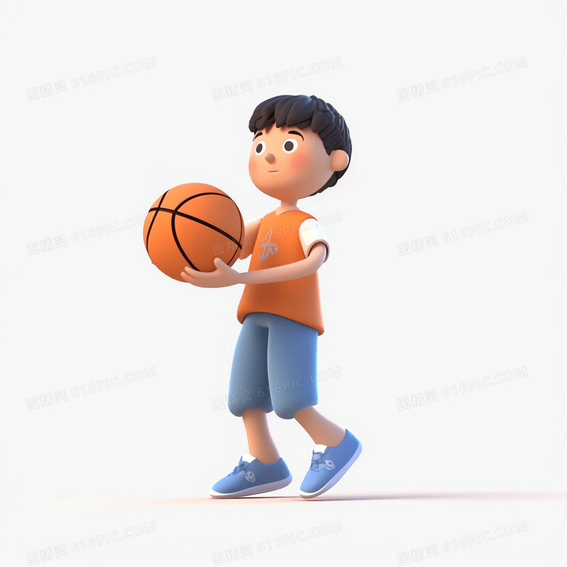 运动3D可爱男孩抱着篮球玩耍