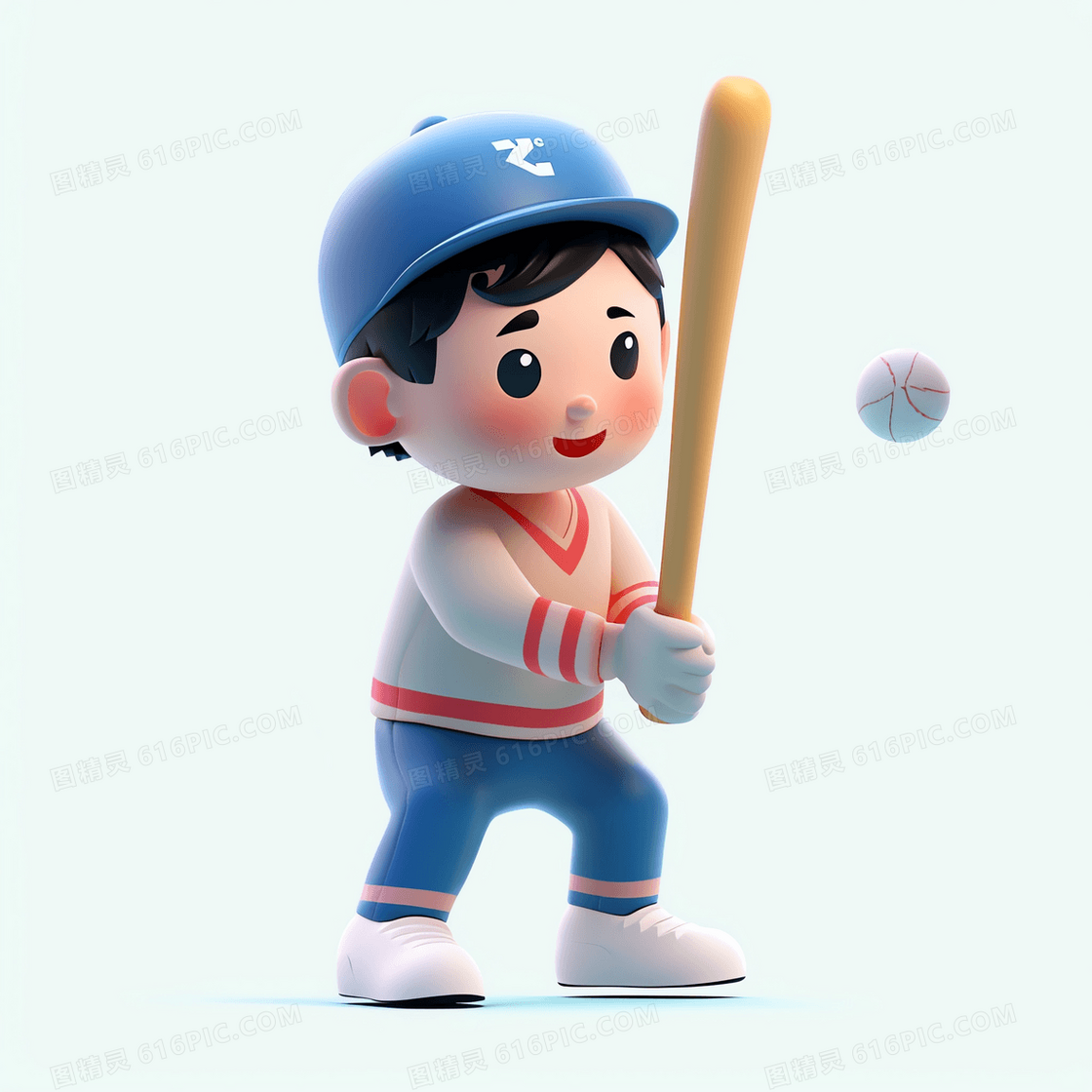 准备击打曲棍球的的可爱男孩3D模型