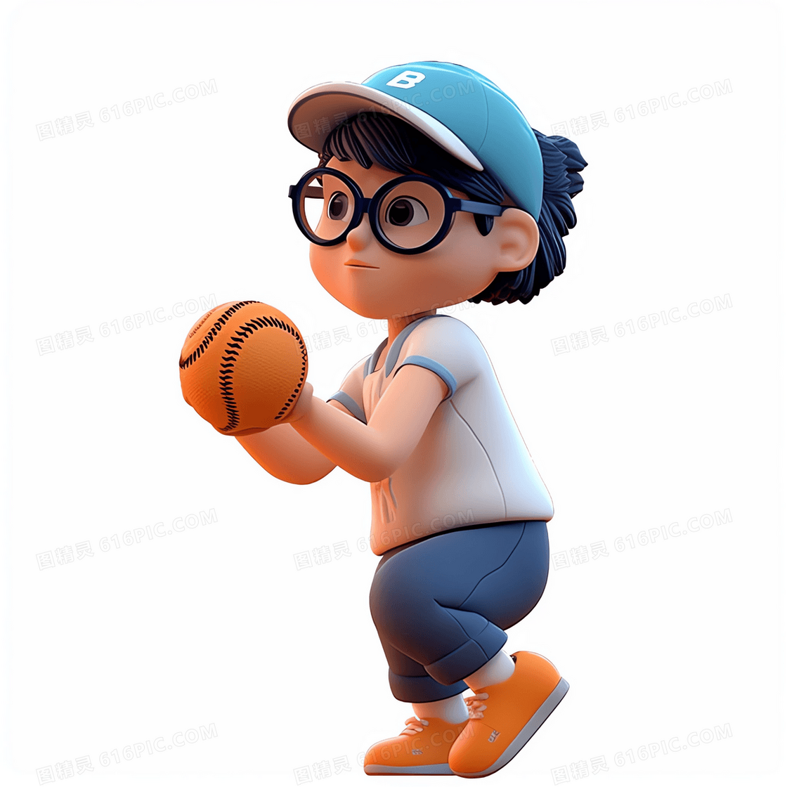准备扔掷垒球的的可爱男孩3D模型