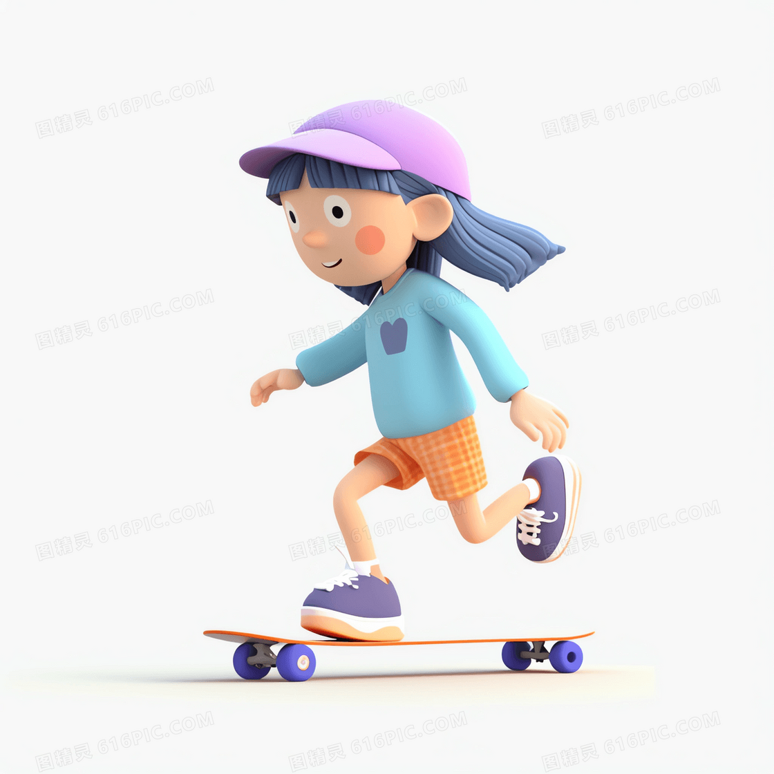 在上滑板的可爱女孩3D模型