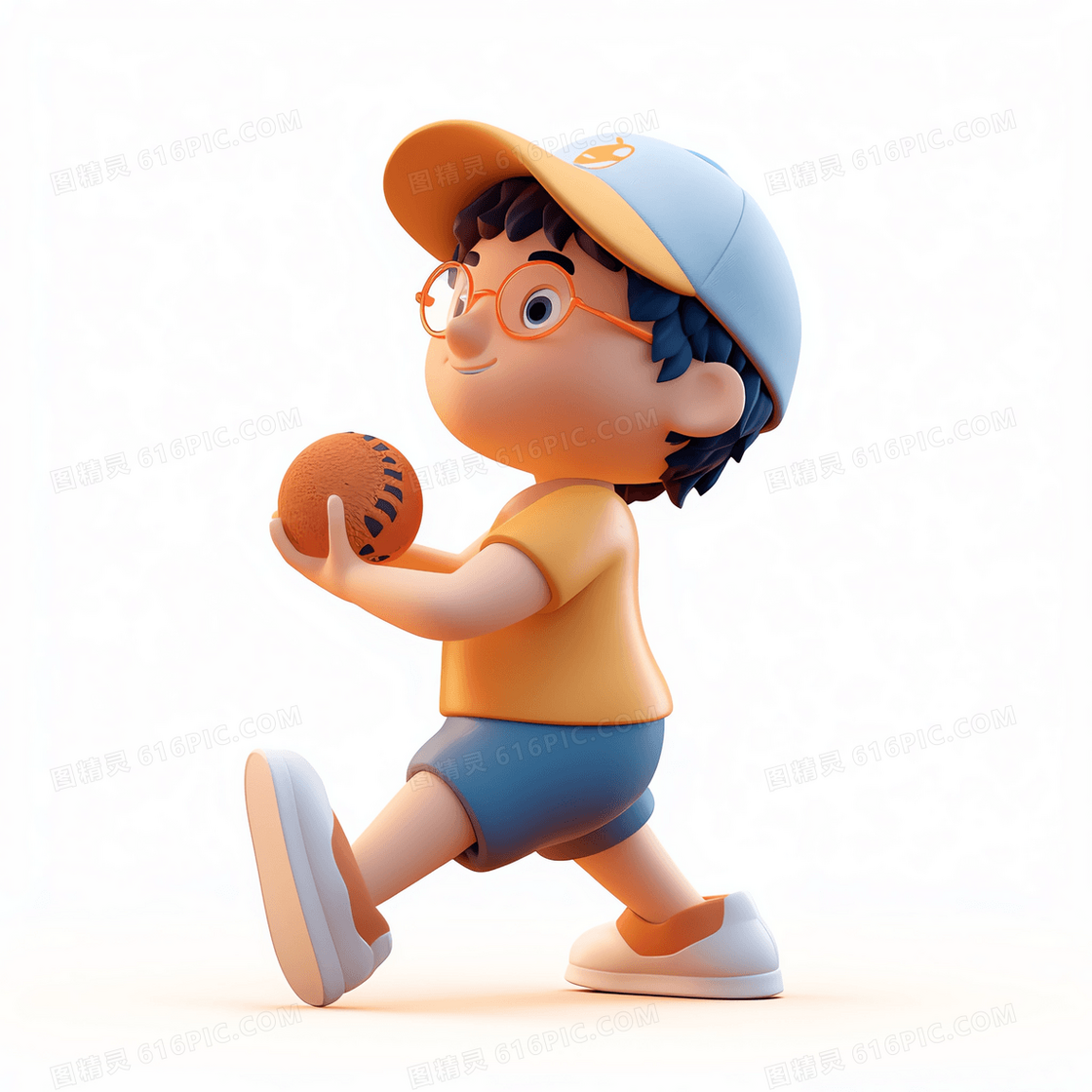 大跨步准备投垒球的可爱男孩3D模型