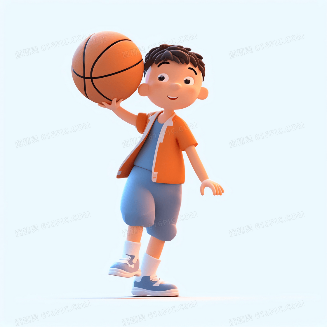 运动3D可爱男孩在做投篮动作