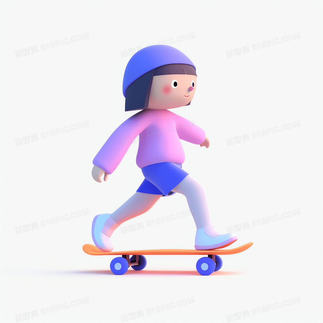 玩滑板的可爱女孩3D模型