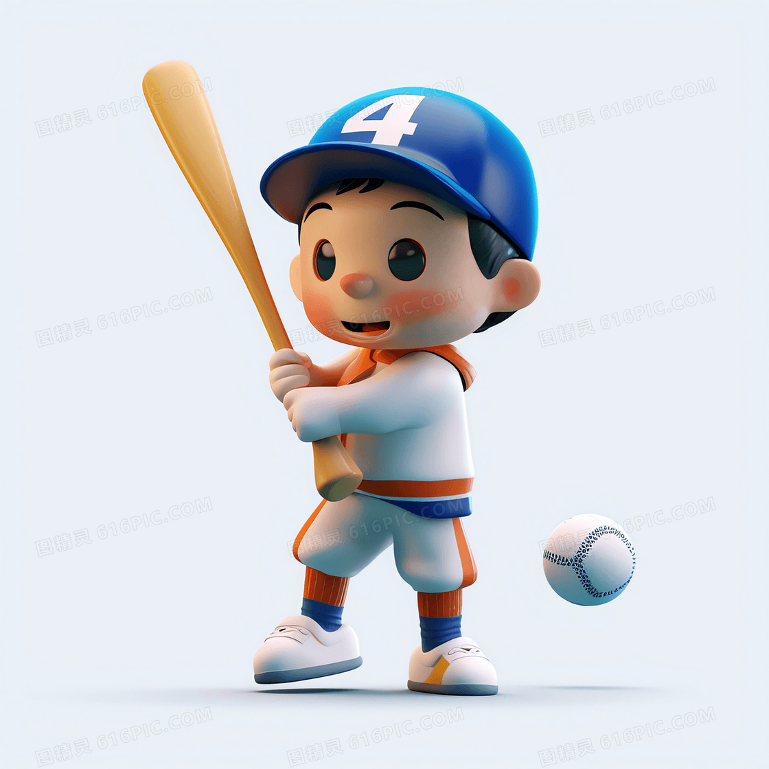 抛起曲棍球准备击打的可爱男孩3D模型