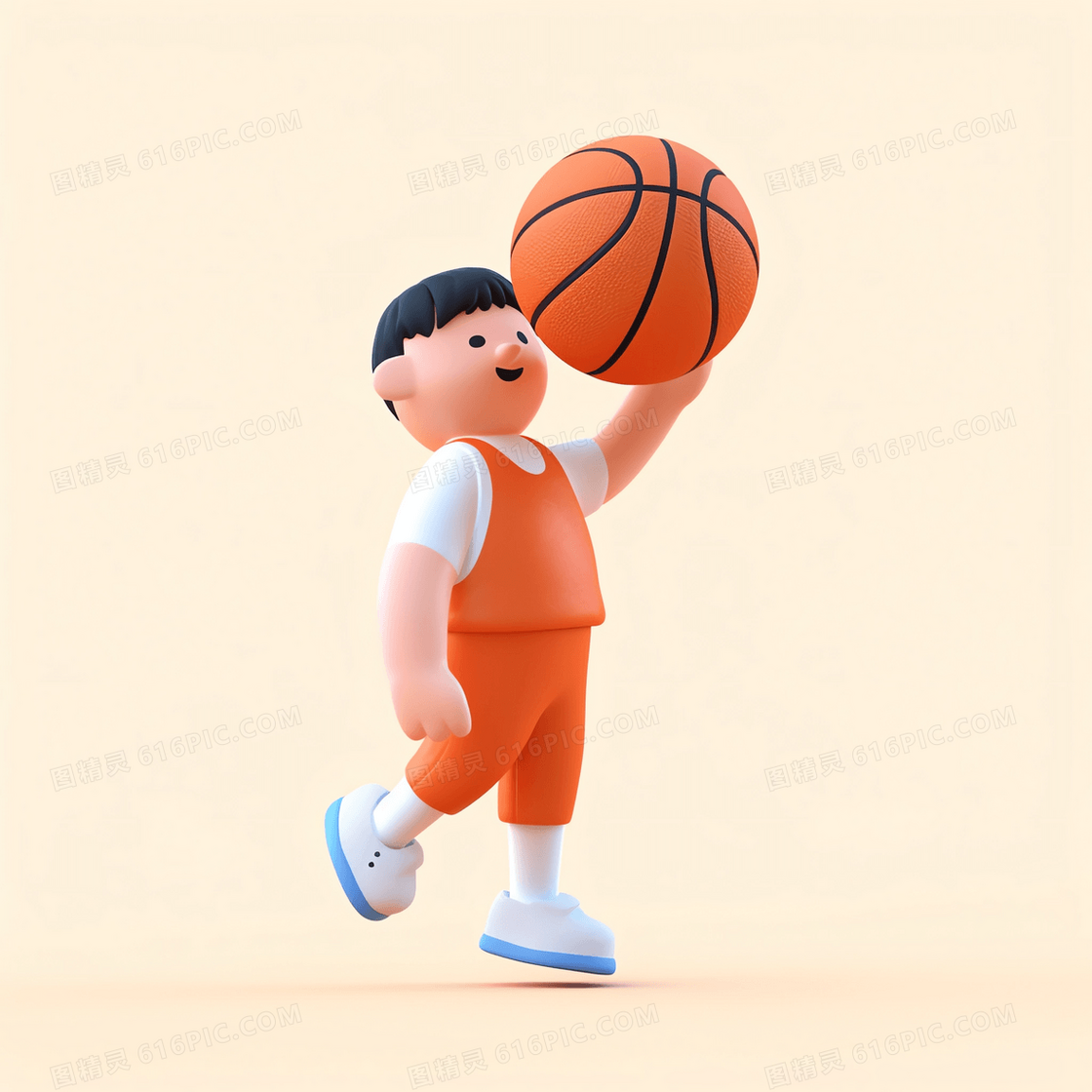 运动3D可爱男孩在打篮球
