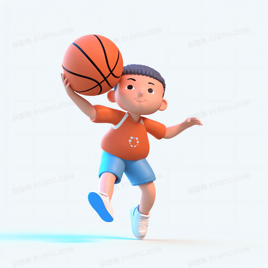 运动3D男孩在准备投篮