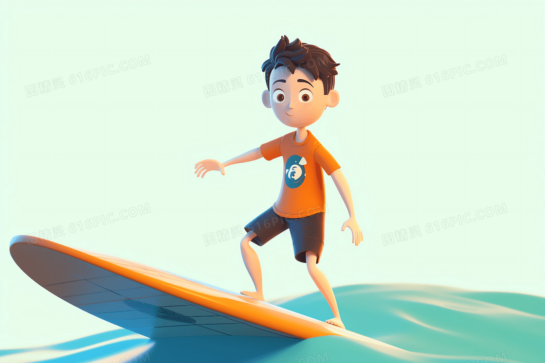 冲浪的帅气男孩C4D模型