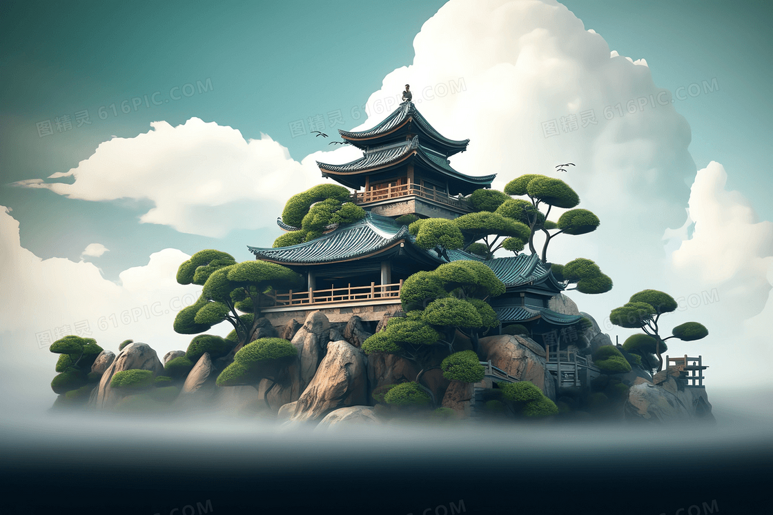 中国风奇幻亭台古风建筑