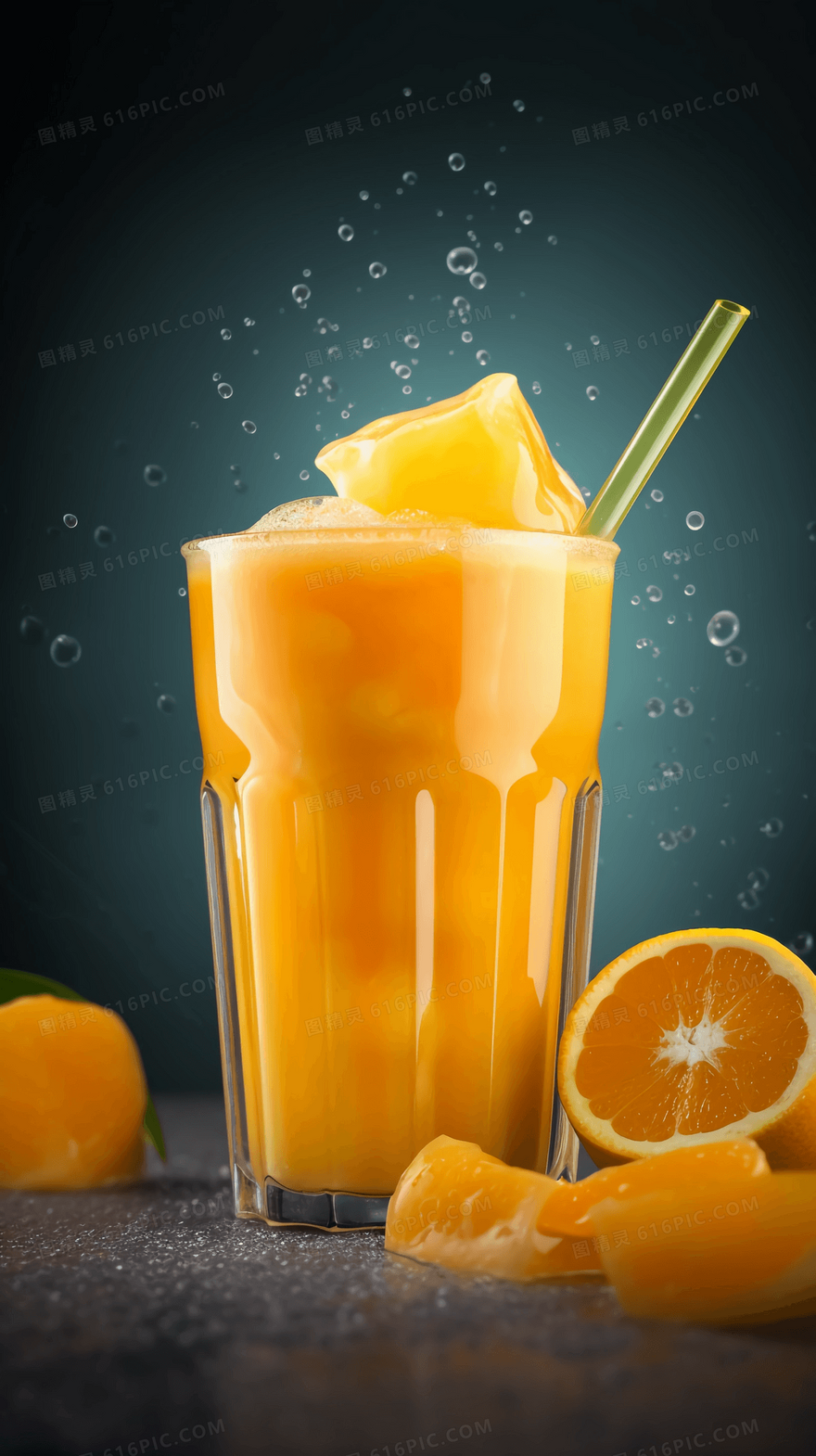 一杯加了冰块的冰爽鲜榨橙汁
