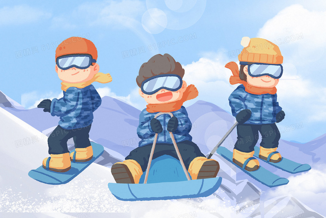 运动健身滑雪户外活动插画