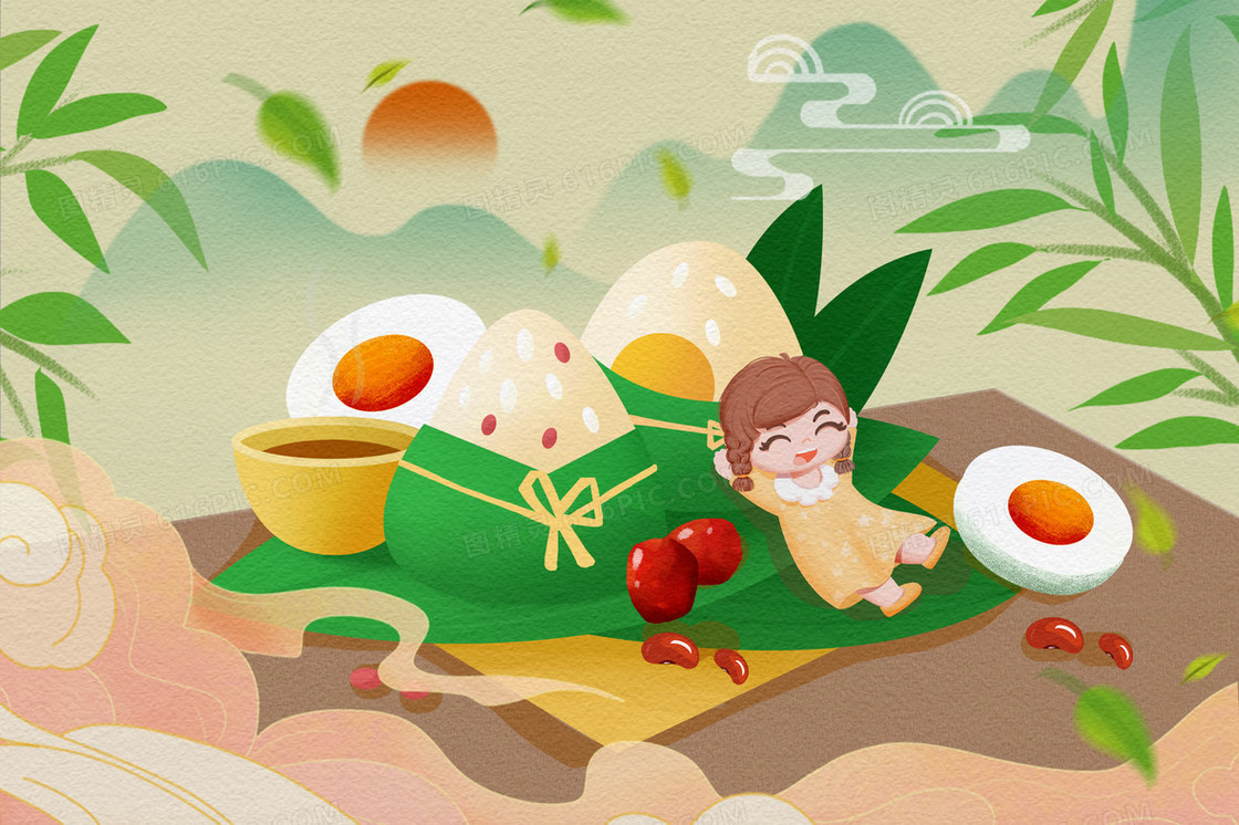 端午节粽子鸭蛋插画