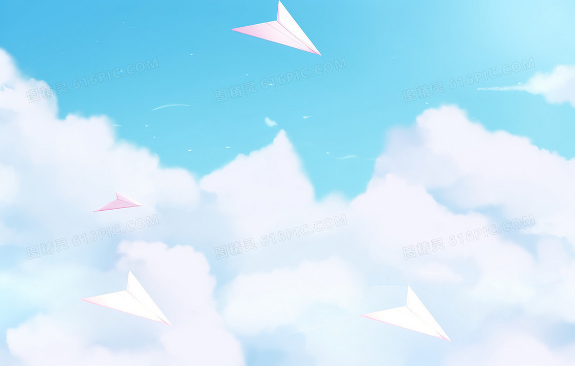 蓝天白云飞翔的纸飞机