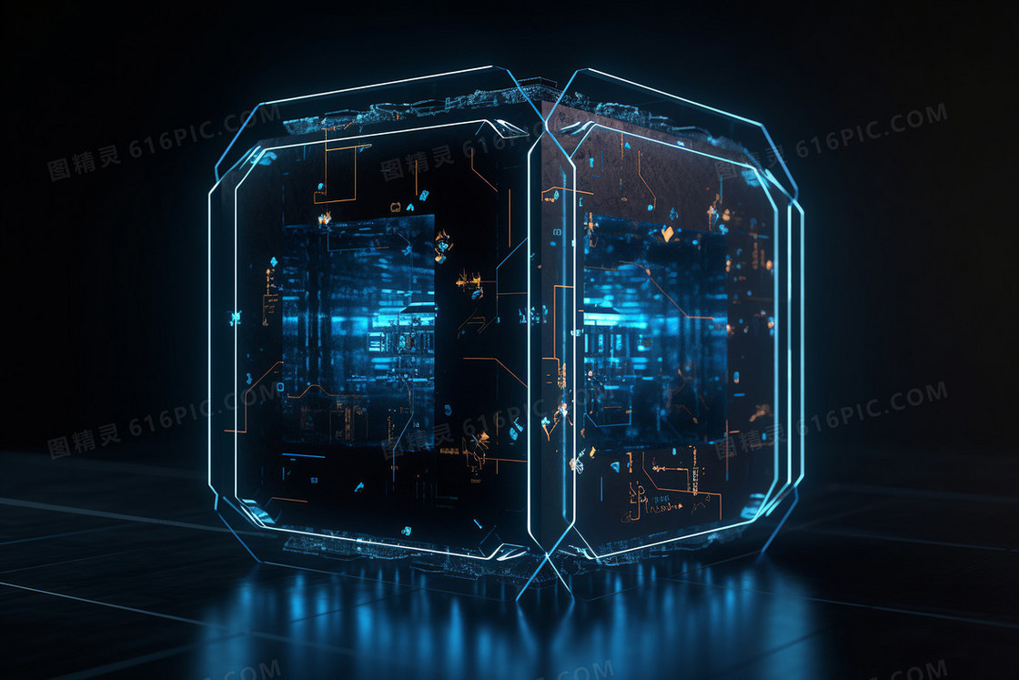 蓝色创意科技感立方体数据保险箱