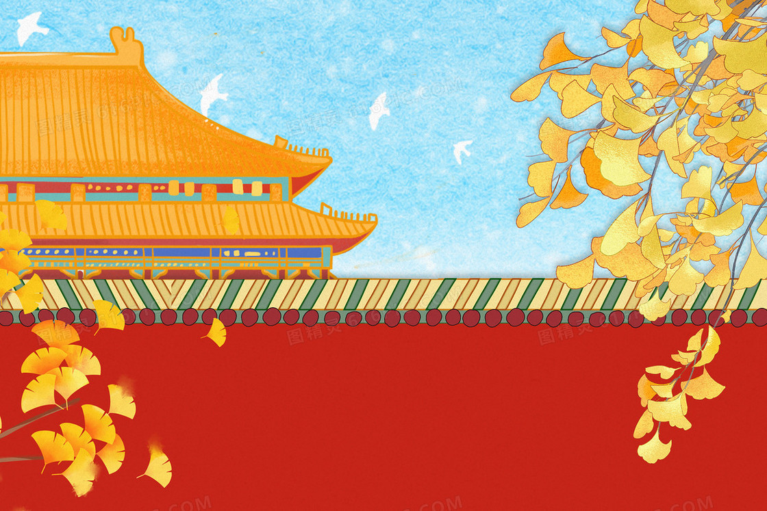 中国风国潮风景城墙建筑插画