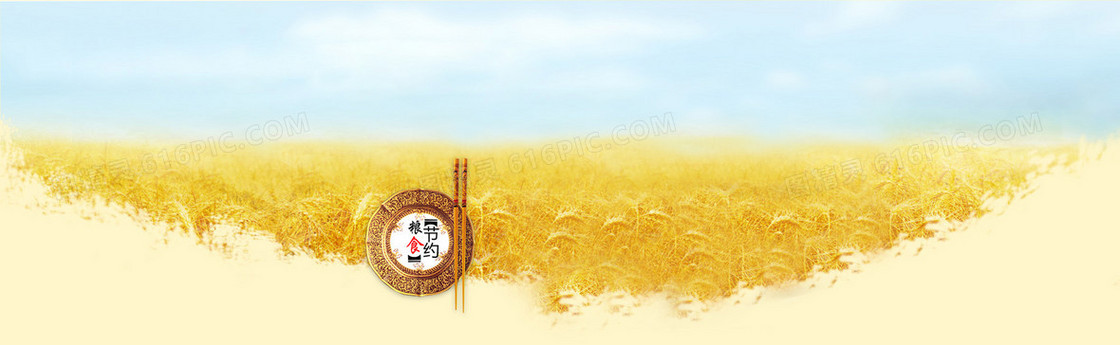 黄色  小麦 节约  粮食  背景banner