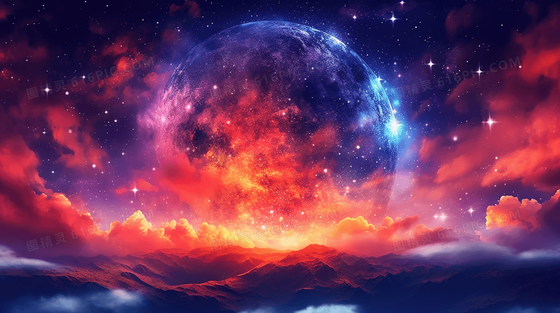 唯美治愈梦幻星空插画