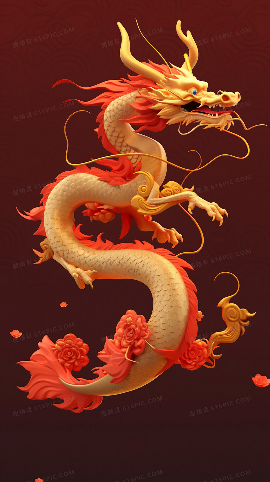 中国传统神话威武神兽龙创意插画