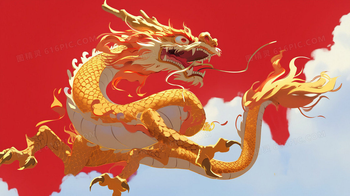 中国传统神话威武神兽龙创意插画