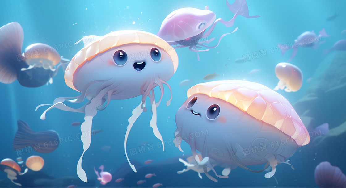 Q版可爱海洋生物创意插画