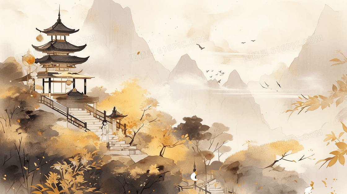 中国风古典唯美简约山水画