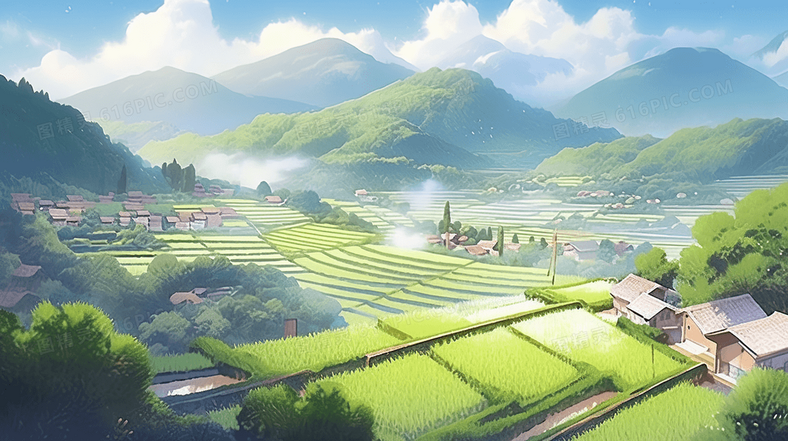 绿色夏季梯田自然风景