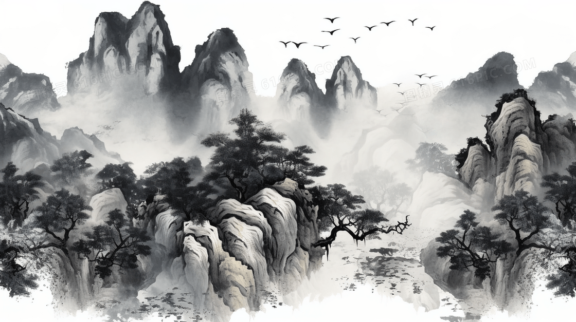 中国风传统古典山水水墨画