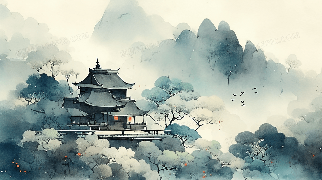 传统古典中国山水画水墨画
